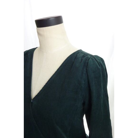 Madewell Corduroy Kinston Side-Button Wrap Top XXS Green Finewale Blouse - Picture 5 of 7